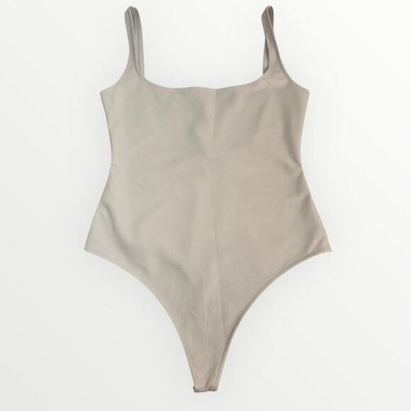 Susana Monaco Faux Leather Low Back Tank Bodysuit Blanched Almond Size M NWT - Picture 10 of 14